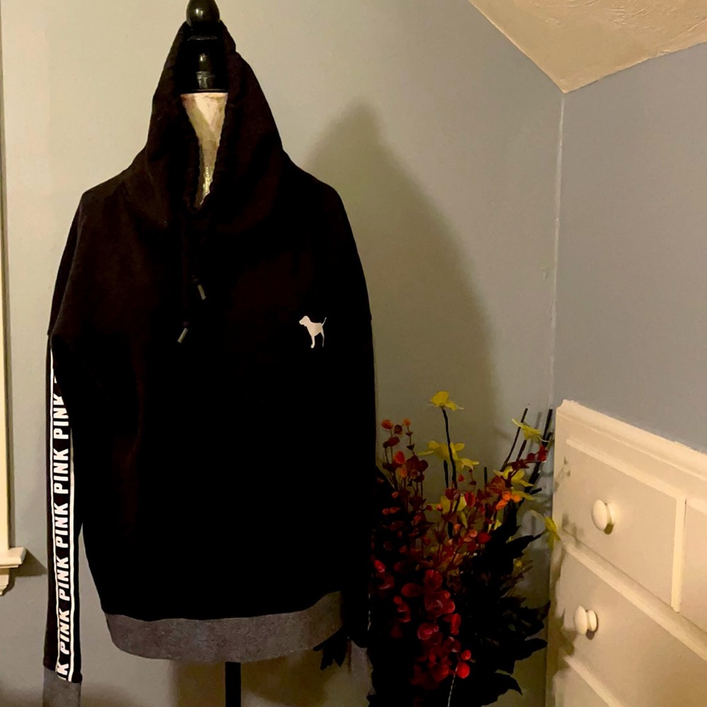 Victoria’s Secret Pink Black Logo Stripe Cowl Neck